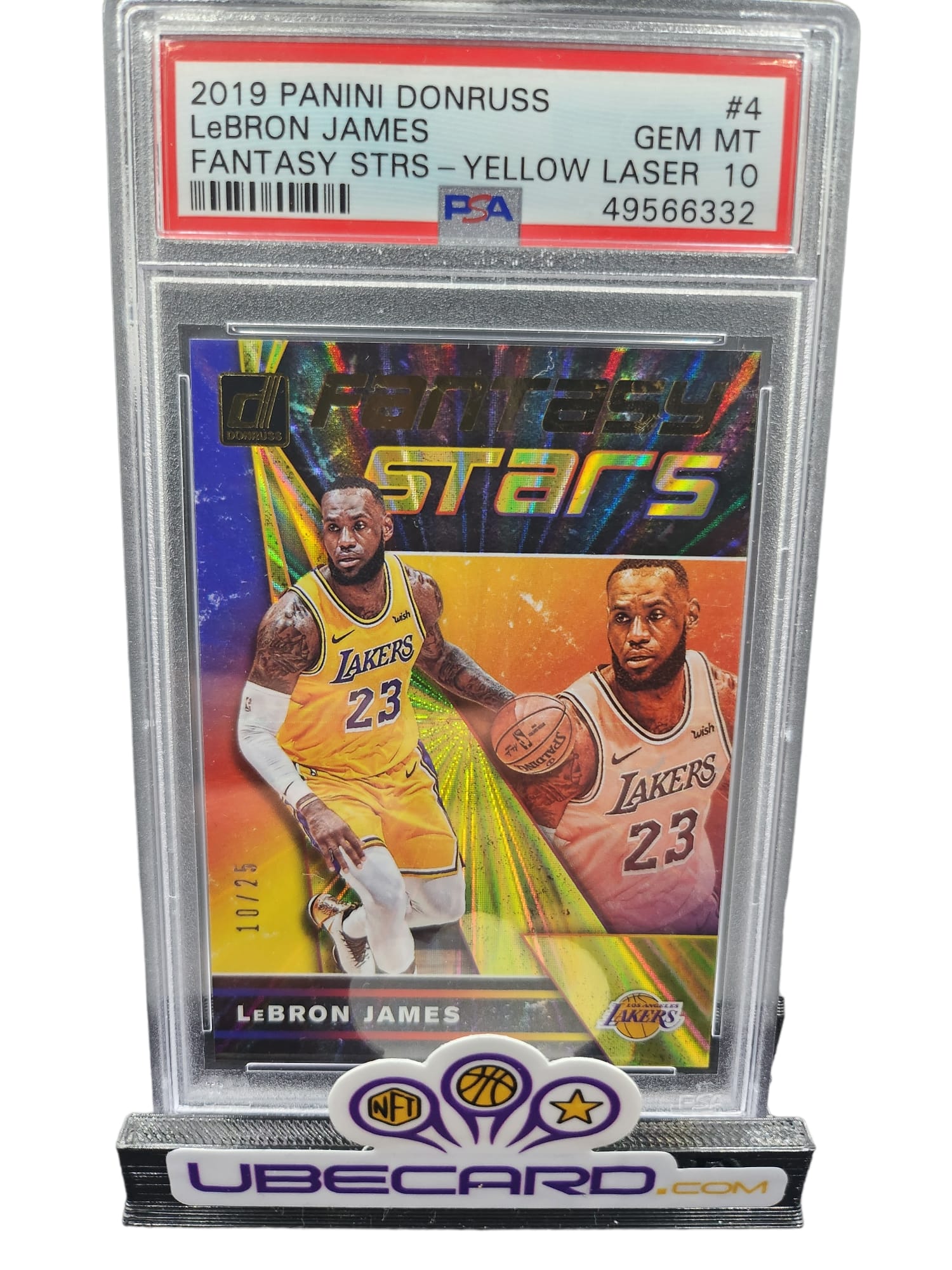 LEBRON JAMES 2019 Donruss #4 Fantasy Stars Yellow Laser /25 PSA