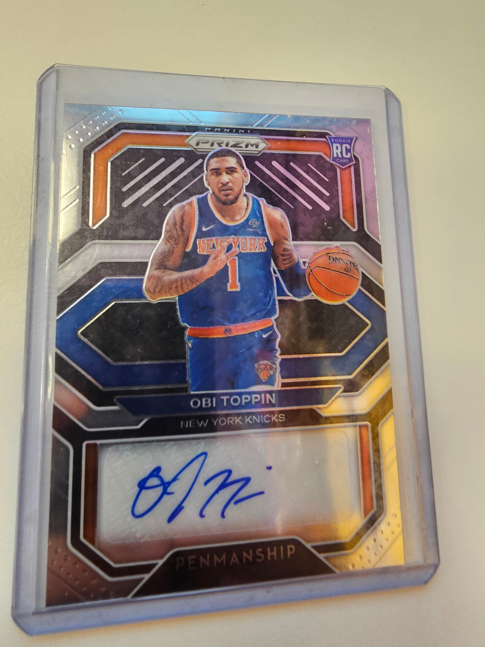 2020-21 Panini Prizm Penmanship Silver Obi Toppin RC Rookie Auto
