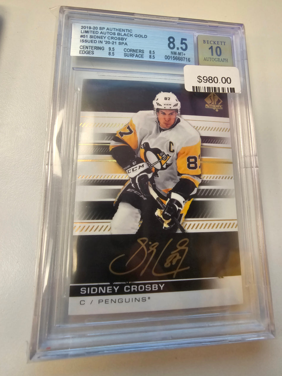 2019-20 Update SP Authentic Sidney Crosby Limited Black Gold Auto Beckett 10 SPA 8.5