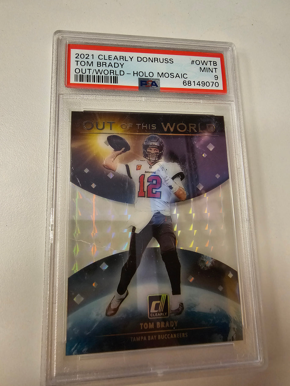 Tom Brady 2021 Clearly Donruss Out Of This Worlds Holo Mosaic #OWTB PSA 9