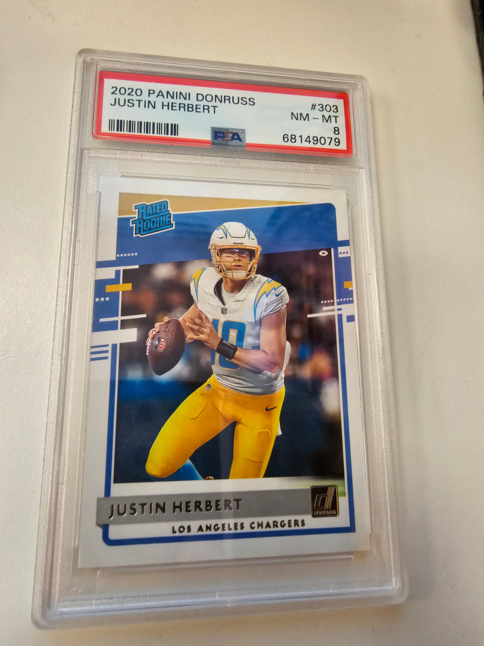 2020 Panini Donruss Rated Rookie Justin Herbert #303 PSA 8 Rookie RC