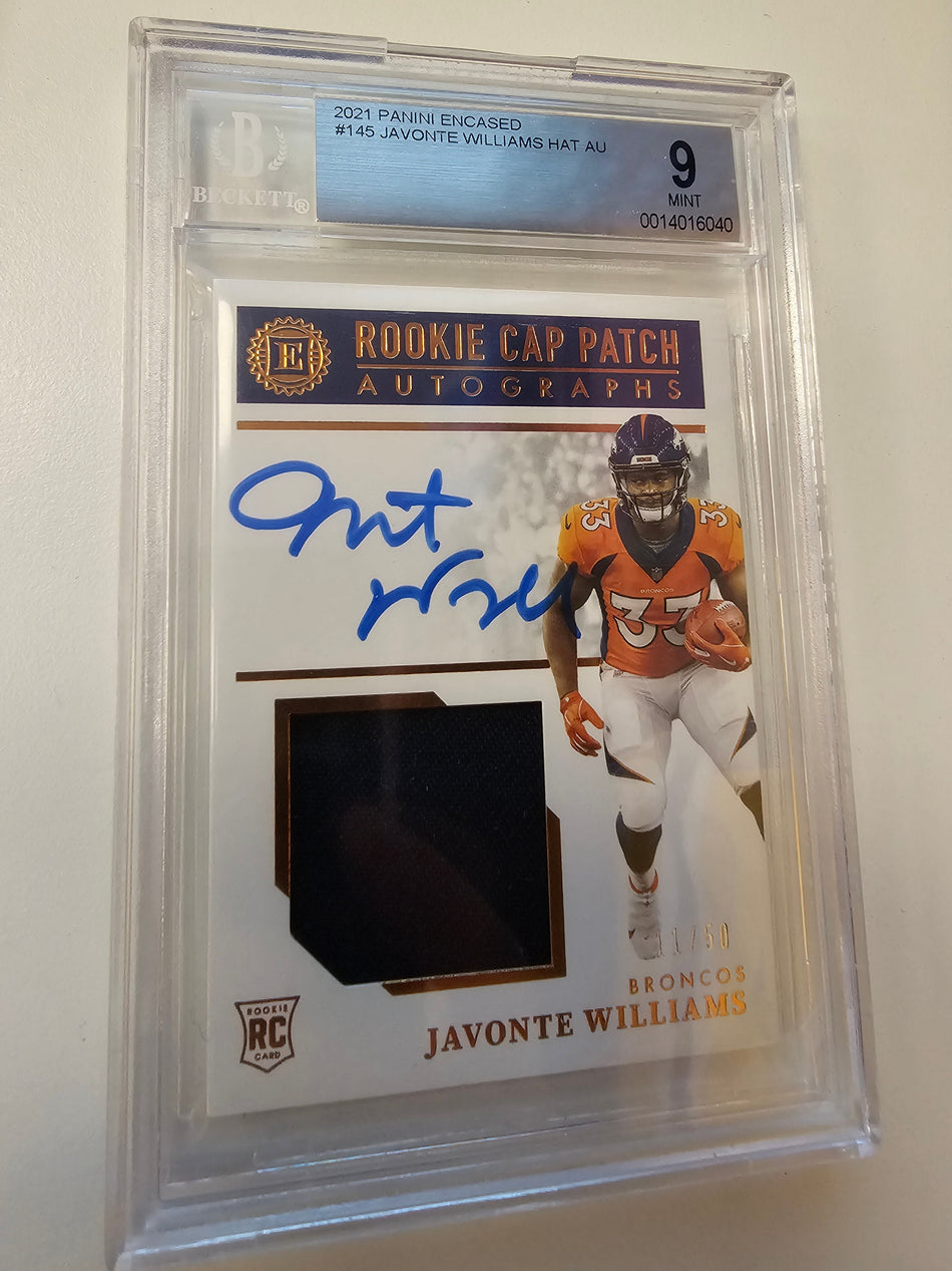 2021 Panini Encased Javonte Williams HAT AU #145 BGS 9