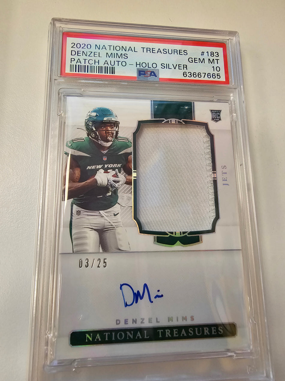 2020 National Treasure Denzel Mims RC Patch Auto RPA-HOLO SILVER /25 PSA 10