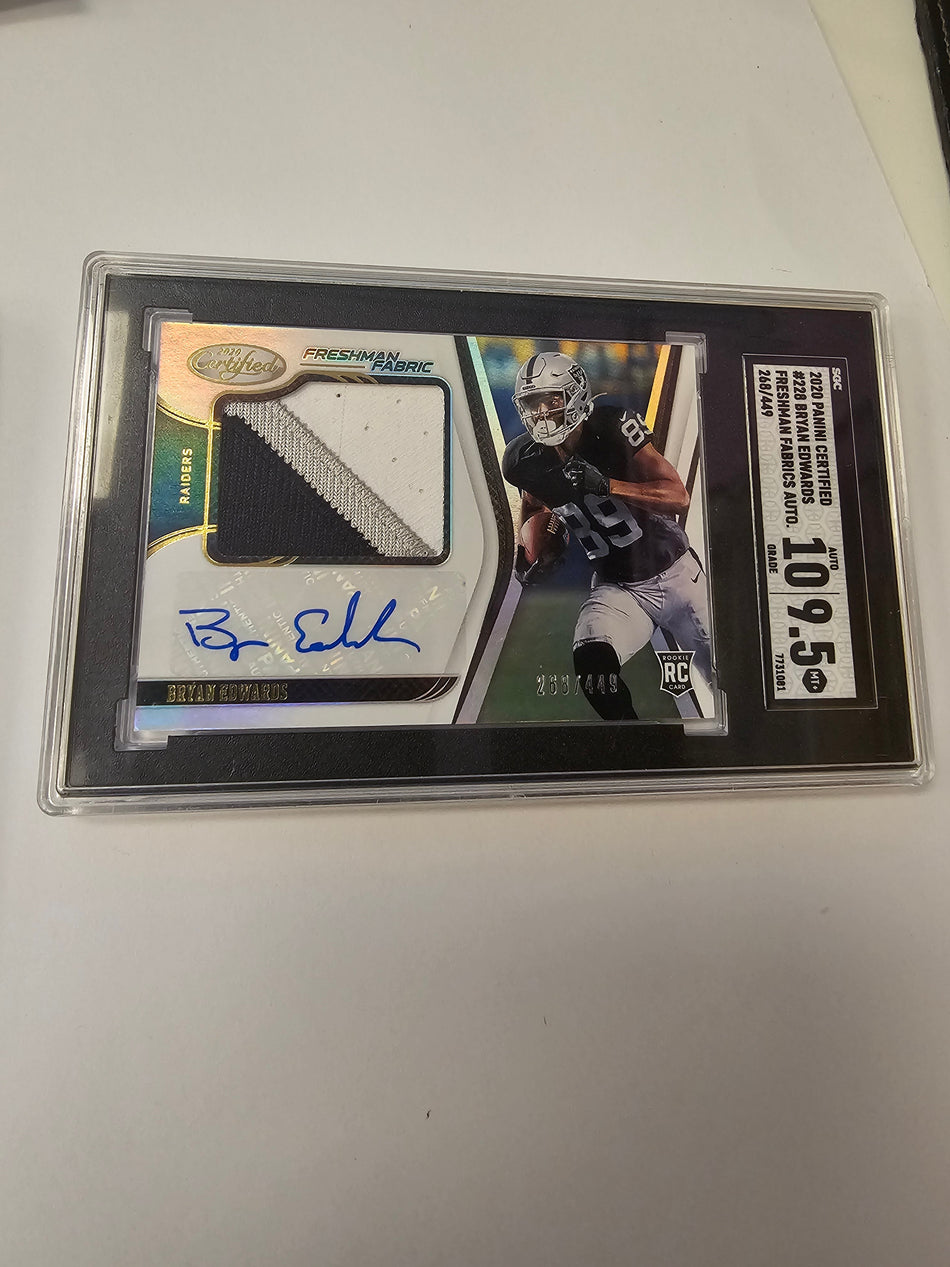2020 Panini Certified Bryan Edwards Freshman Fabrics Auto /449 #228 SGC 10/9.5