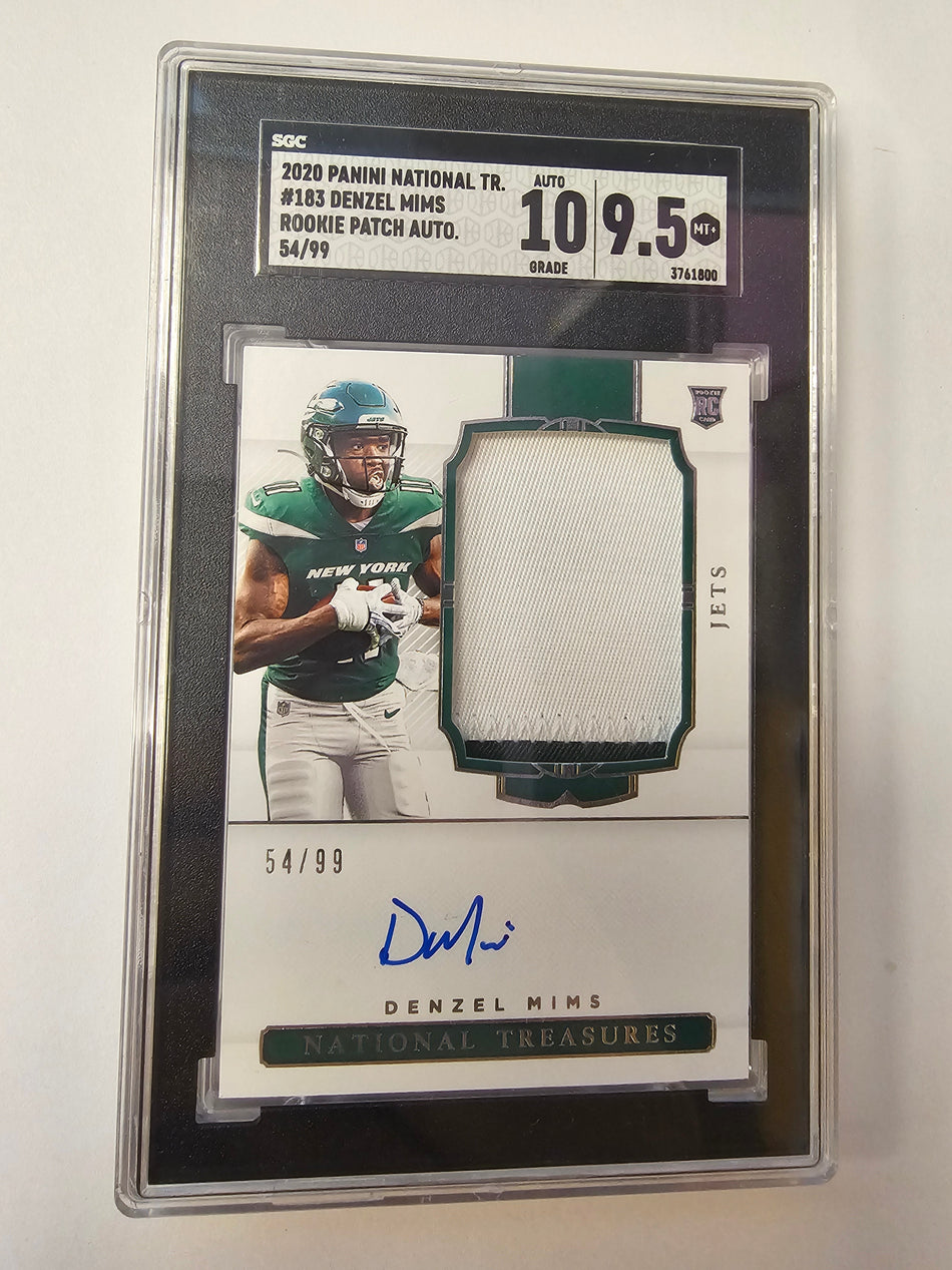 2020 Panini National Treasures Denzel Mims /99 Rookie Patch Auto RC #183 SGC 10