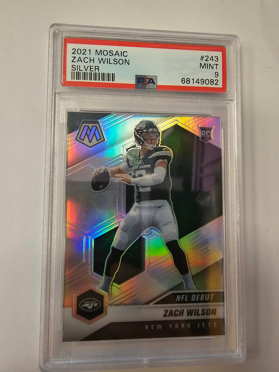 2021 Panini Mosaic Football Zach Wilson #243 Rookie RC - SILVER - PSA 9 Mint