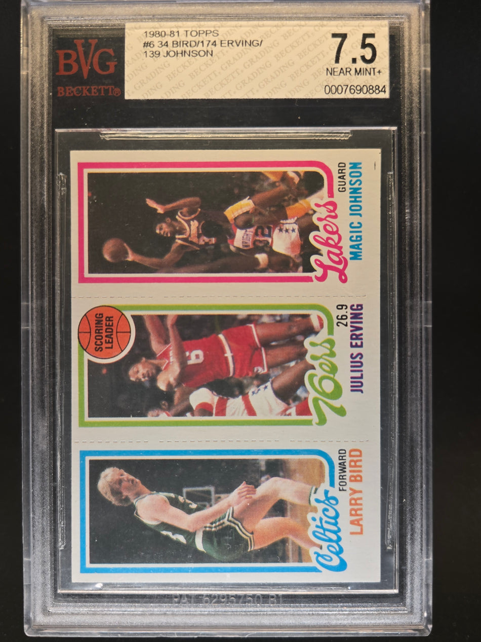 1980 Topps Basketball Larry Bird Magic Johnson Rookie Card BVG 7.5 NM MINT Dr J