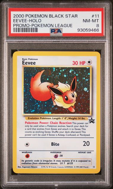 2000 POKEMON BLACK STAR EEVEE-HOLO PROMO POKEMON LEAGUE #11 PSA 8