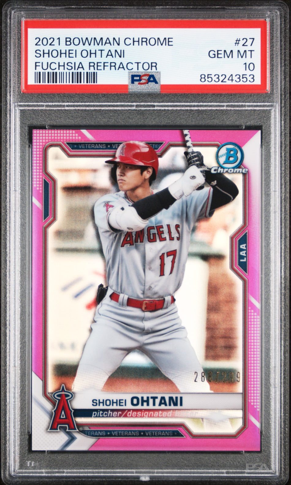 2021 BOWMAN CHROME #27 SHOHEI OHTANI FUCHSIA REFRACTOR /299 PSA 10