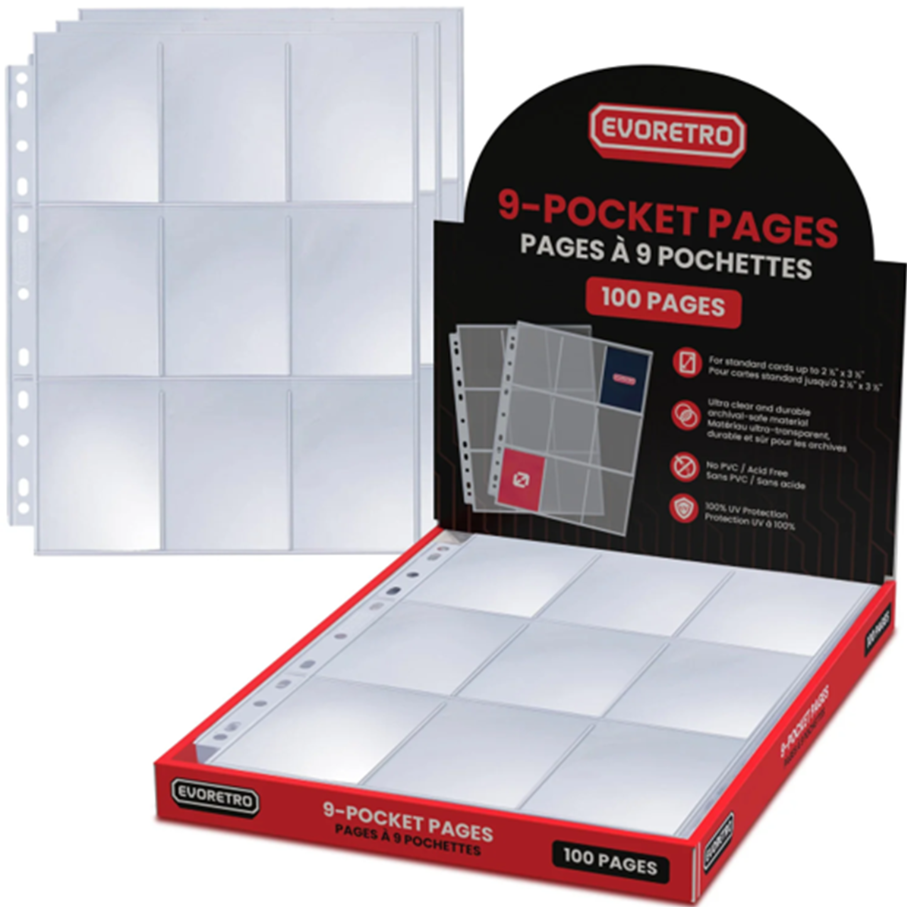 9 Pocket Binder Pages for Trading Cards – 100 Pack