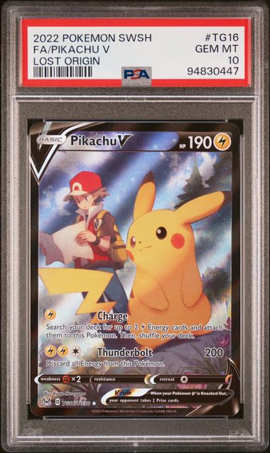 Pokémon PSA 10 GEM MINT Pikachu V TG16/TG30 Trainer Gallery Lost Origin Alt Art