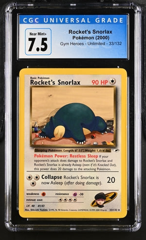 2000 ROCKET'S SNORLAX GYM HEROES UNLIMITED 33/132 CGC 7.5