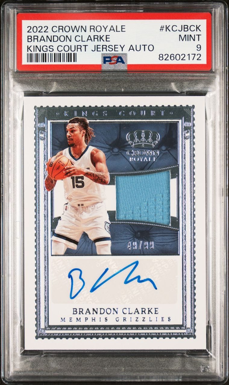 2022 BRANDON CLARKE CROWN ROYALE KINGS COURT JERSEY AUTO CARD #KCJ-BCK /99 PSA MINT 9