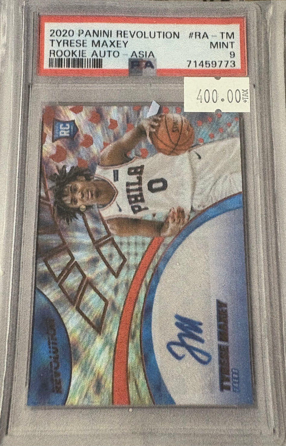 2020 PANINI REVOLUTION TYRESE MAXEY ROOKIE AUTO ASIA #RA-TM PSA 9
