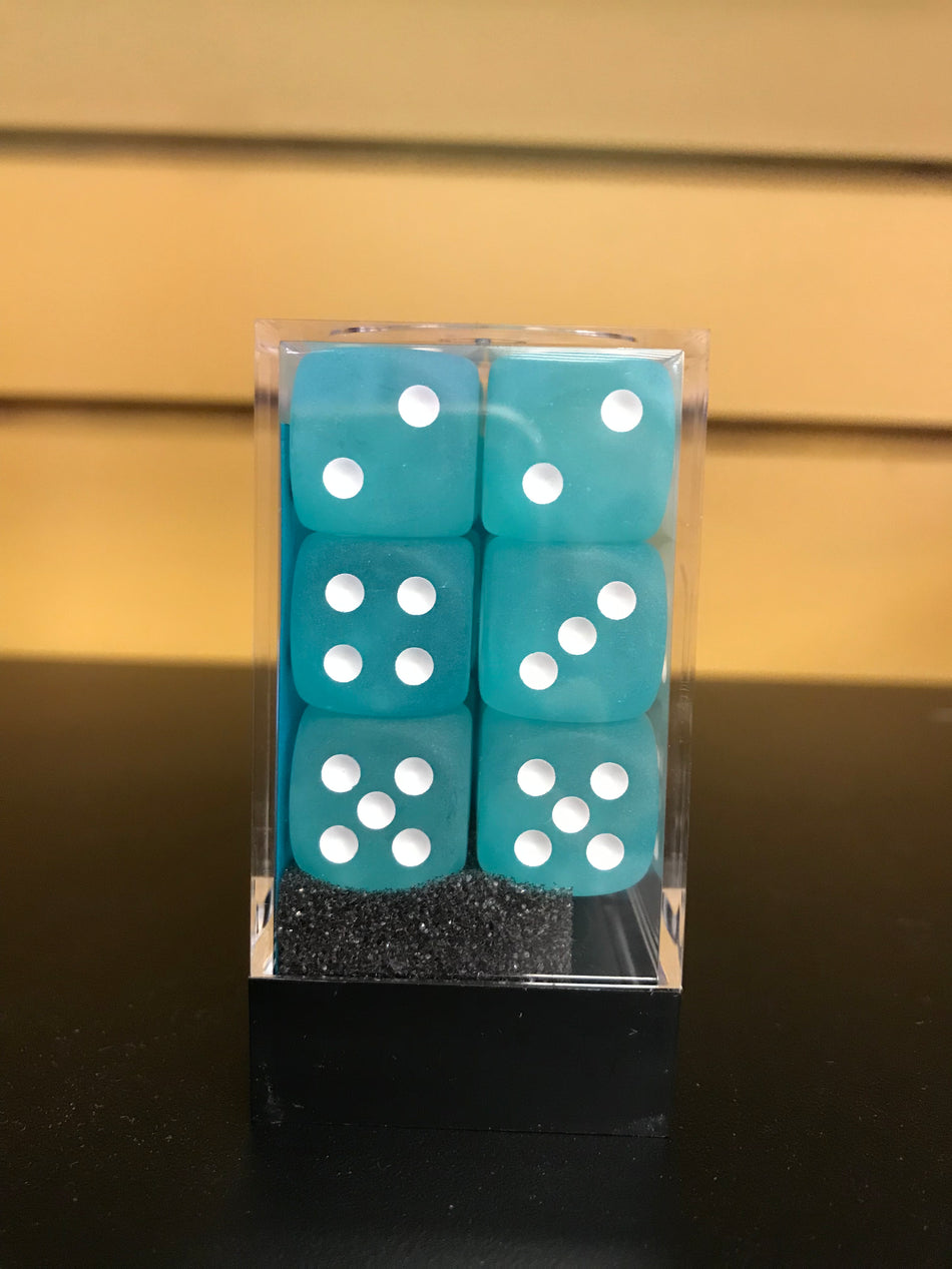 SIGNATURE 16MM DICE BLOCKS FROSTED TEAL/WHITE