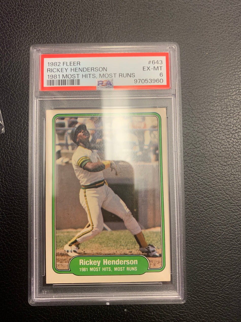 1982 FLEER RICKEY HENDERSON 1981 MOST HITS, MOST RUNS PSA 6