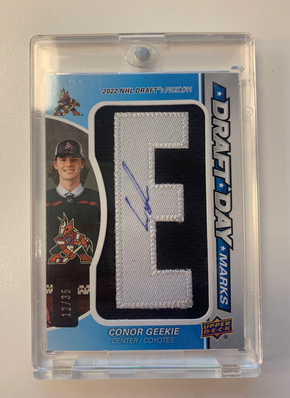 2024-25 SP GAME USED CONOR GEEKIE DRAFT DAY MARKS AUTO 12/35