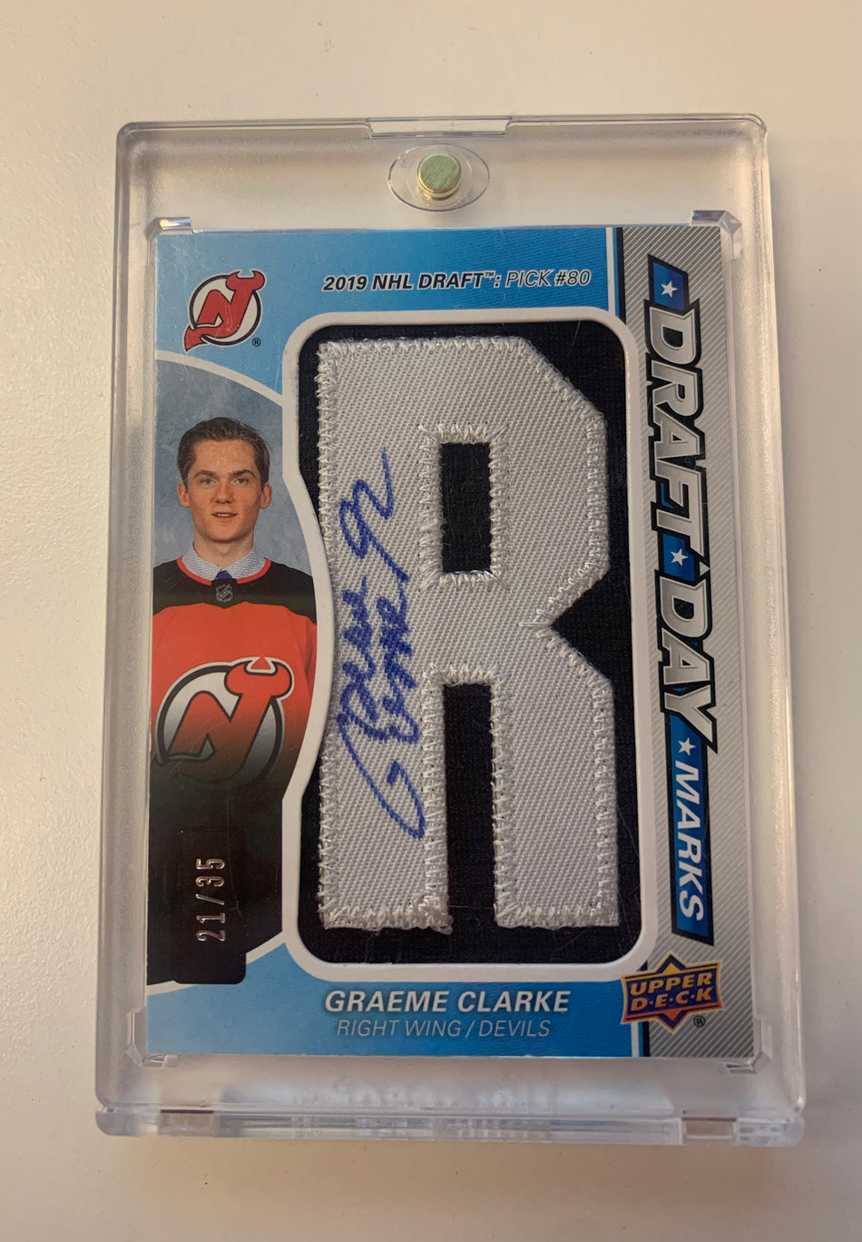2024-25 SP GAME USED GRAEME CLARKE DRAFT DAY MARKS "R" AUTO 21/35