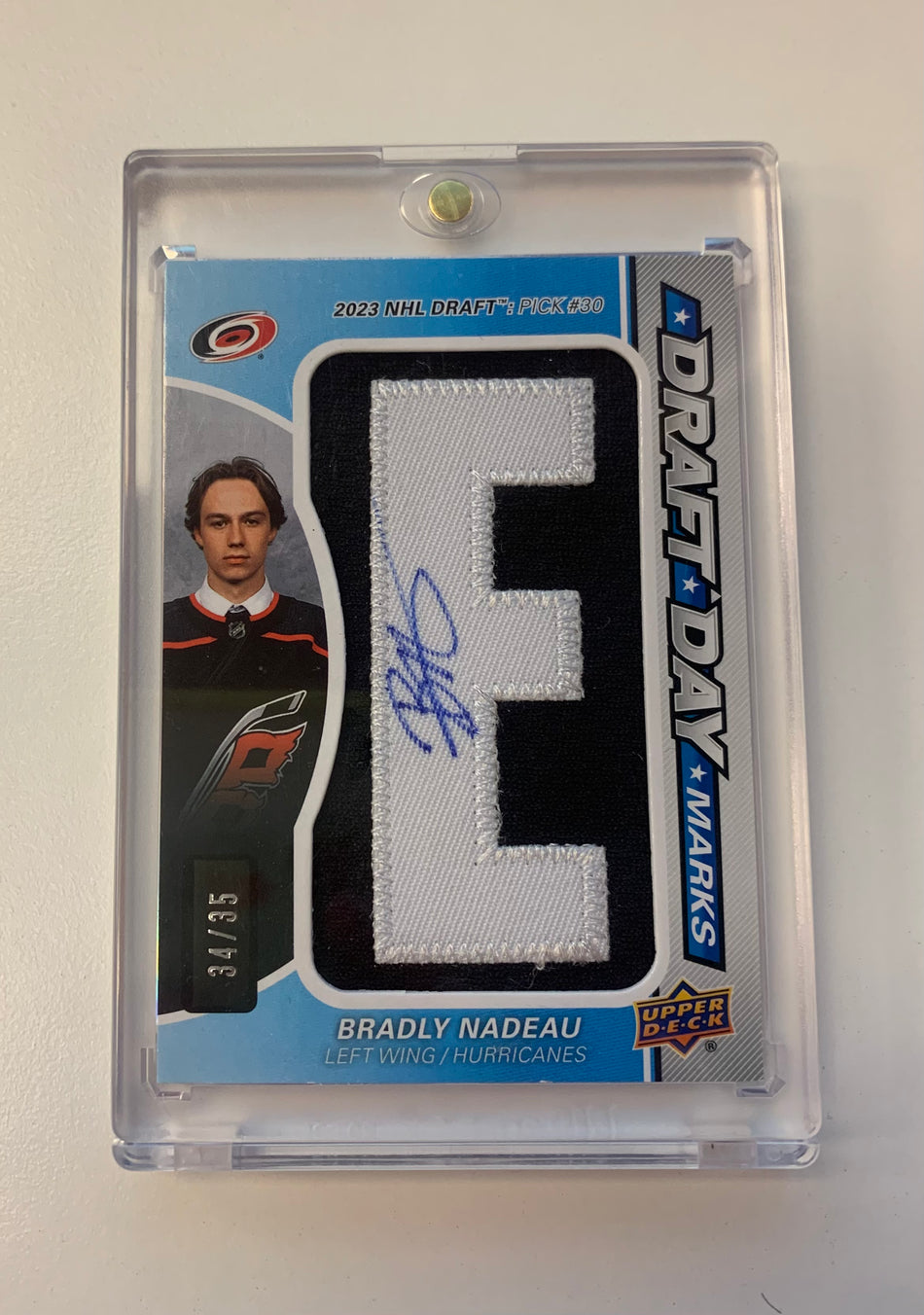 2024-25 SP GAME USED BRADLEY NADEAU DRAFT DAY MARKS AUTO "E" 34/35