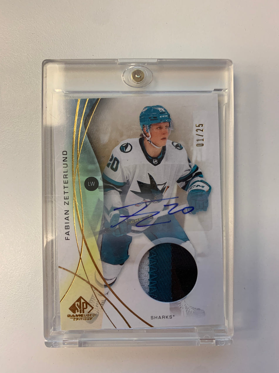 2024-25 SP GAME USED FABIAN ZETTERLUND GOLD AUTO PREMIUM MEMORABILIA /25