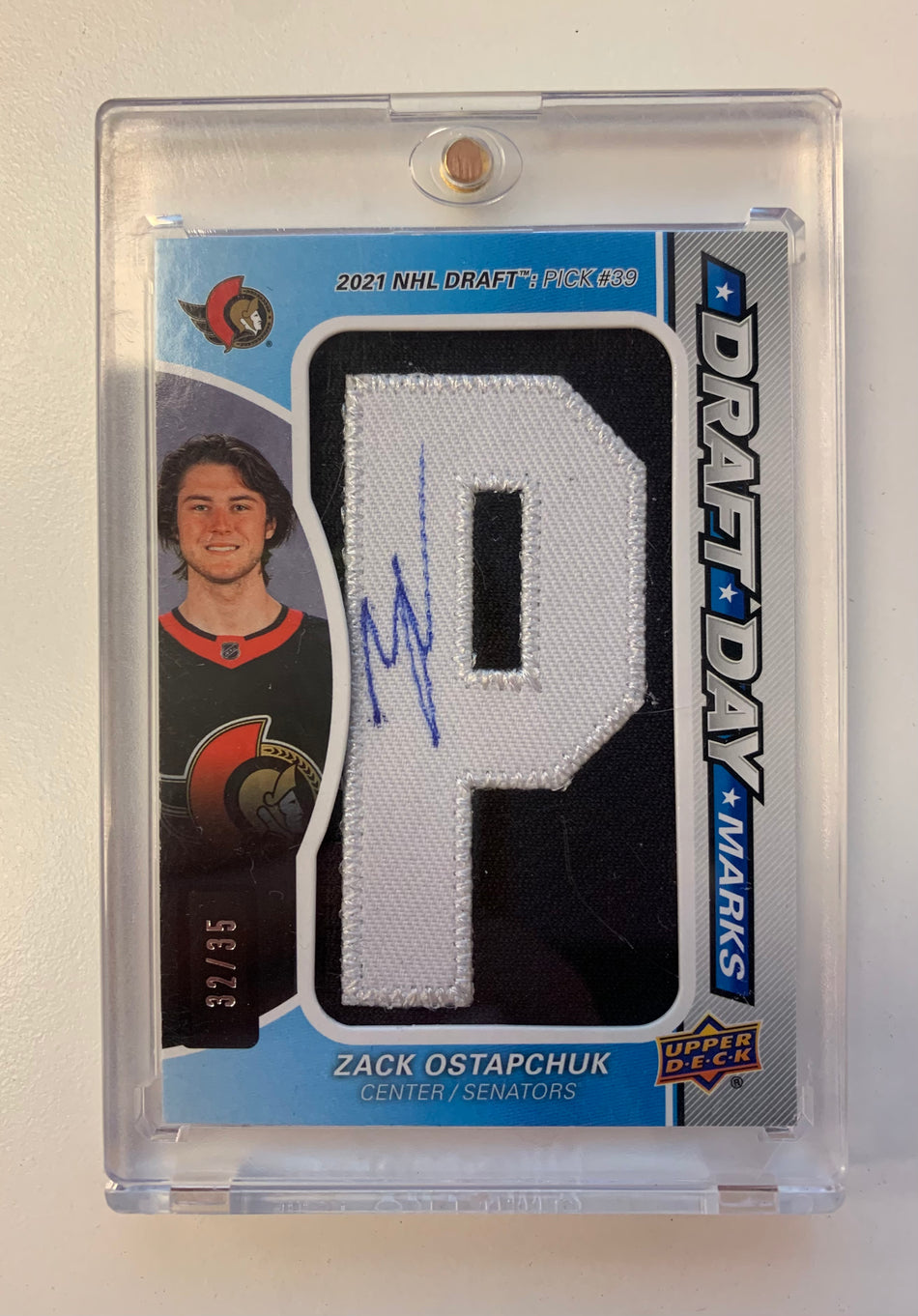 2024-25 SP GAME USED ZACK OSTAPCHUK DRAFT DAY MARKS "P" AUTO 32/35