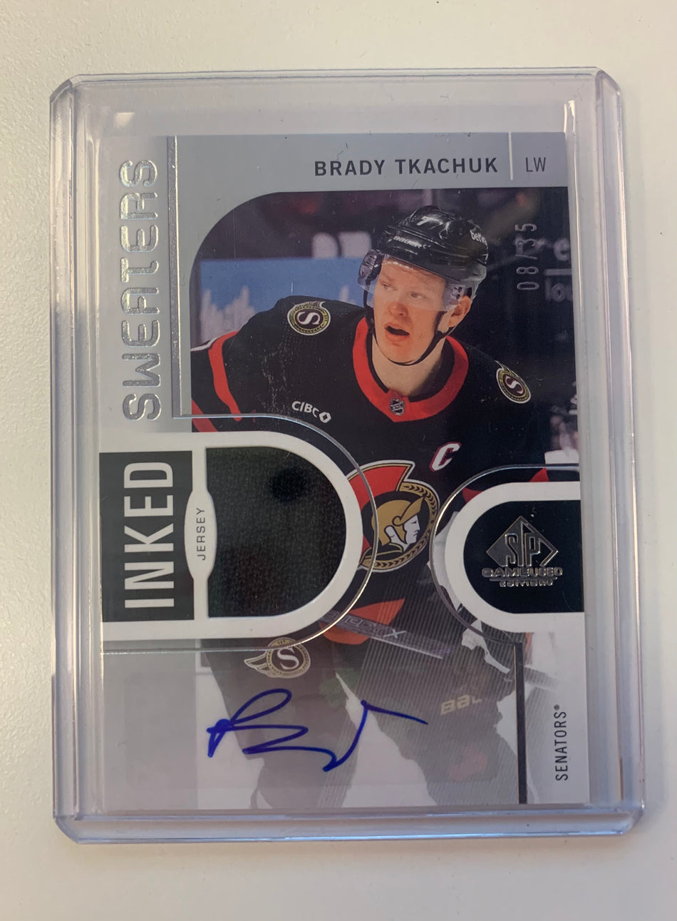 2024-25 SP GAME USED BRADY TKACHUK INKED SWEATERS PATCH AUTO 8/35