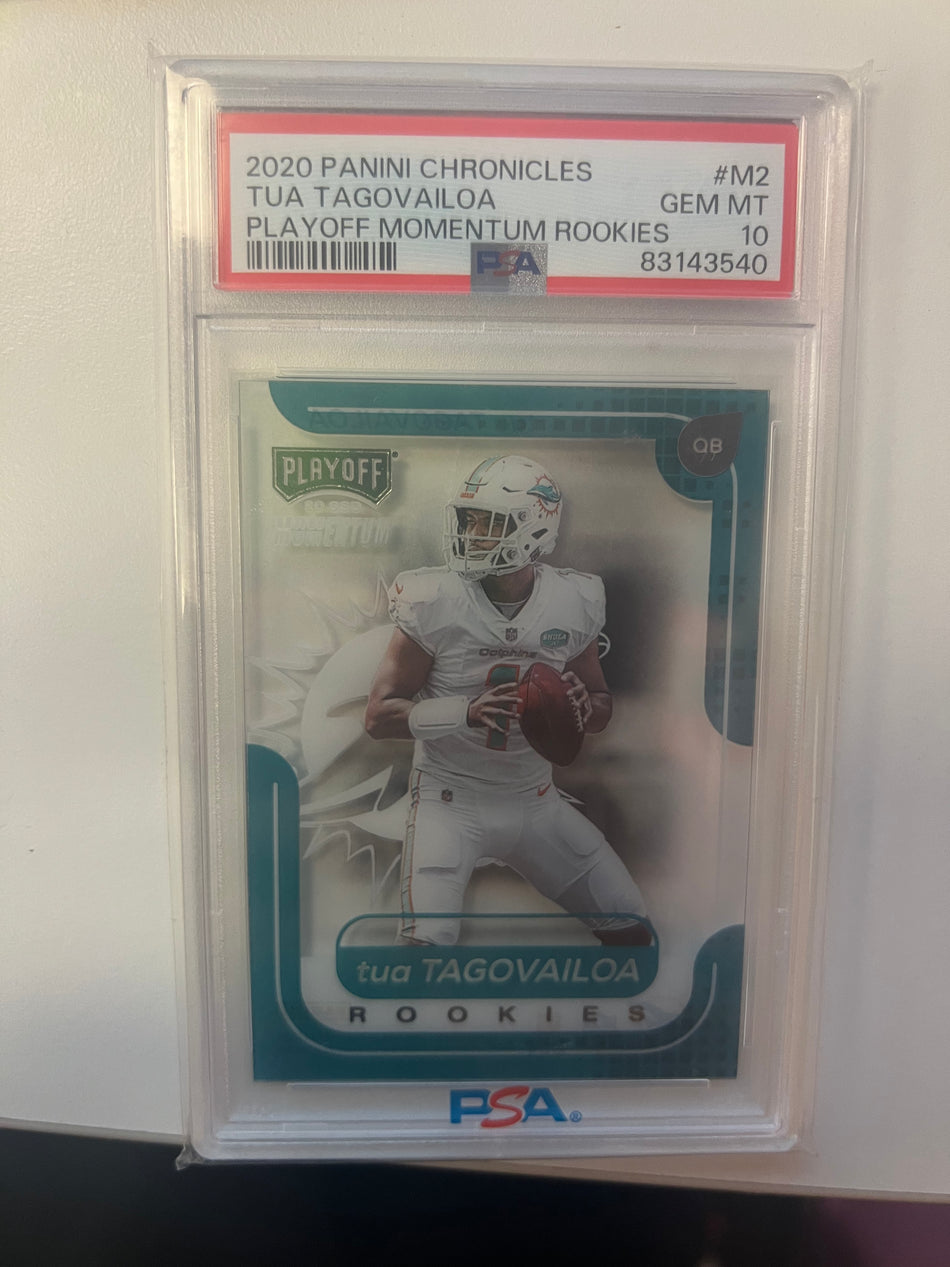 2020 PANINI CHRONICLES TUA TAGOVAILOA PLAYOFF MOMENTUM ROOKIES PSA 10