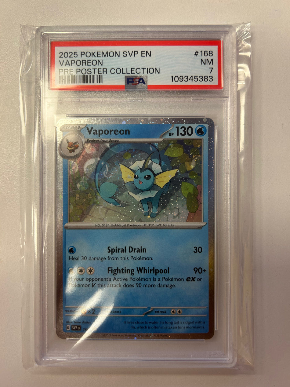 2025 POKEMON SVP EN-SV BLACK STAR PROMO 168 VAPOREON PRISMATIC EVOLUTIONS POSTER COLLECTION PSA 7