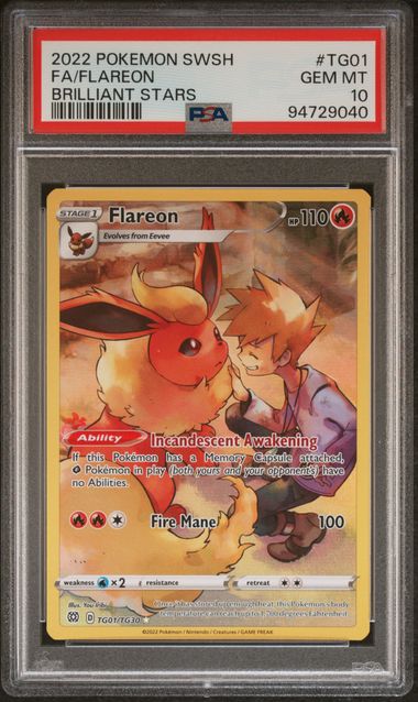 PSA 10 GEM MINT Flareon BRILLIANT STARS #TG01 TRAINER GALLERY Pokemon Card