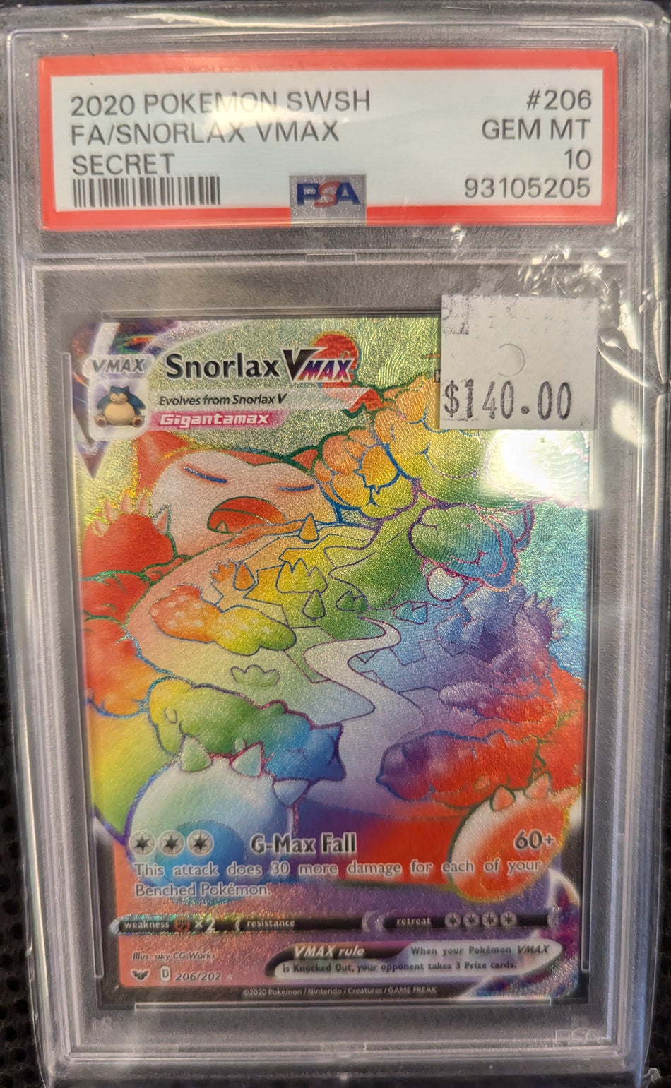 SNORLAX VMAX SECRET  2020 SWSH PSA 10