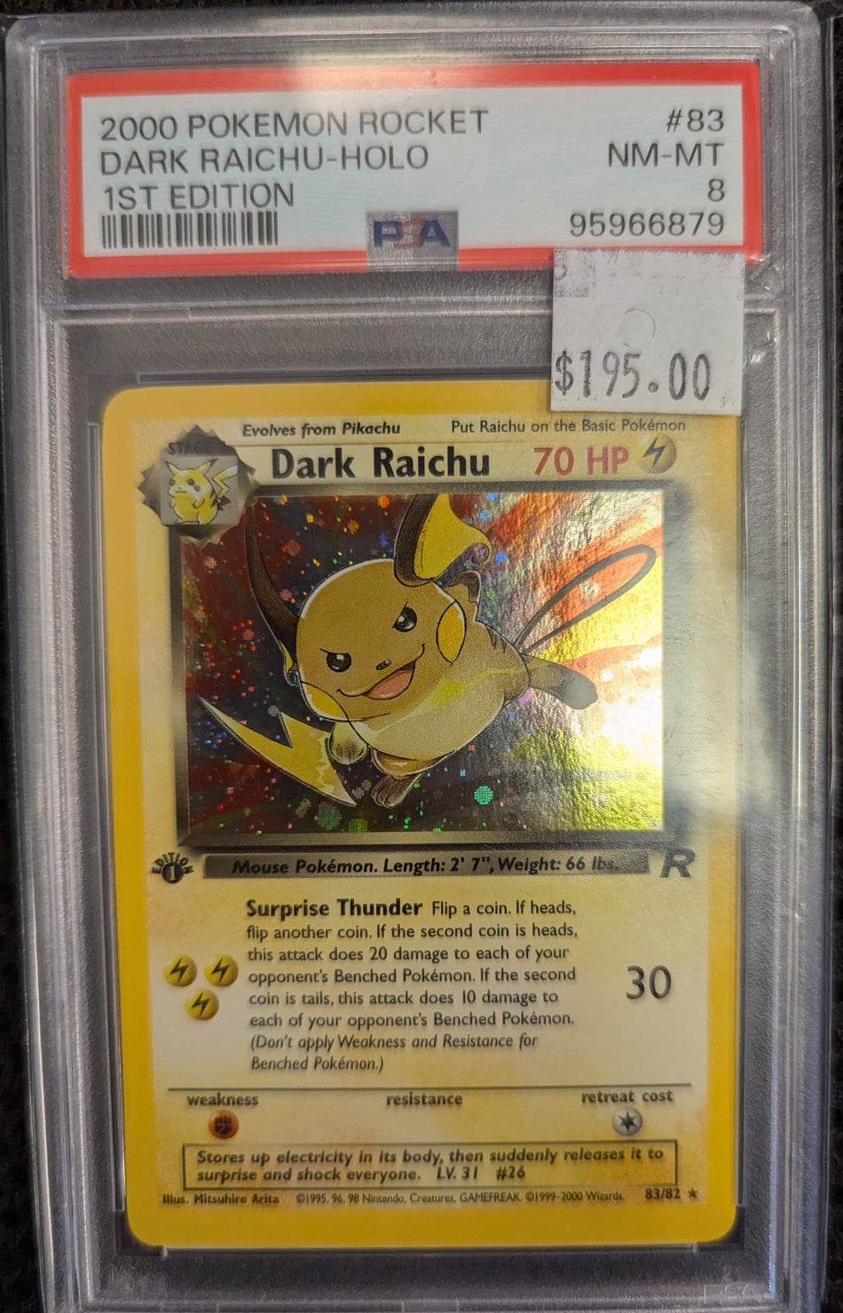 DARK RAICHU #83 FIRST EDITION ROCKET 2000 PSA 8