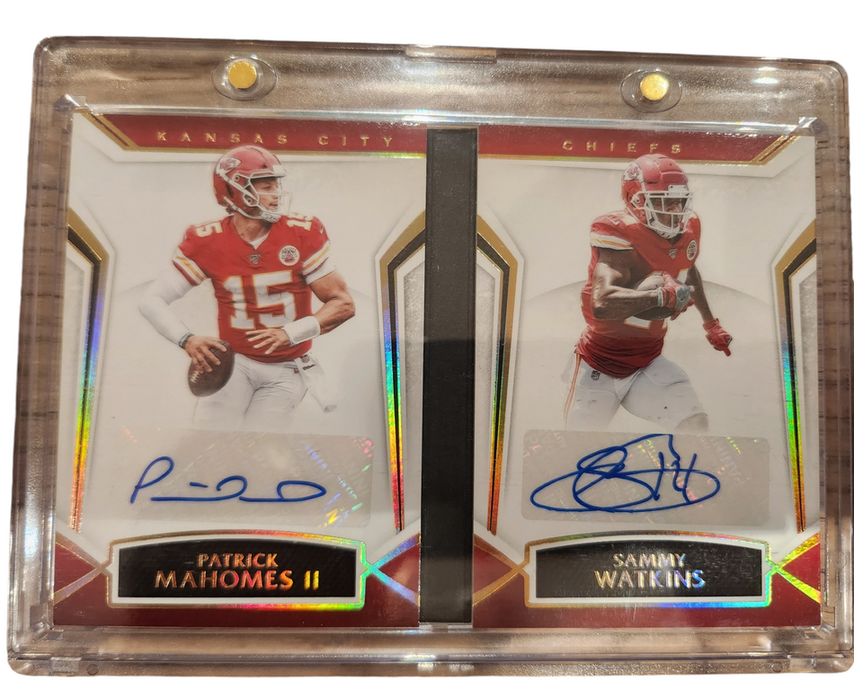 2019 Panini Limited Football Patrick Mahomes II Sammy Watkins Dual Partnerships Autographs Booklet No. PD-MW 07/10