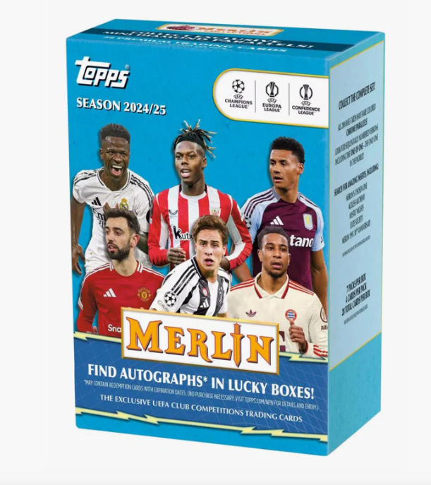 2024-25 TOPPS CHROME MERLIN UEFA CLUB COMPETITIONS CARDS - 7-PACK BLASTER BOX (28 CARDS)