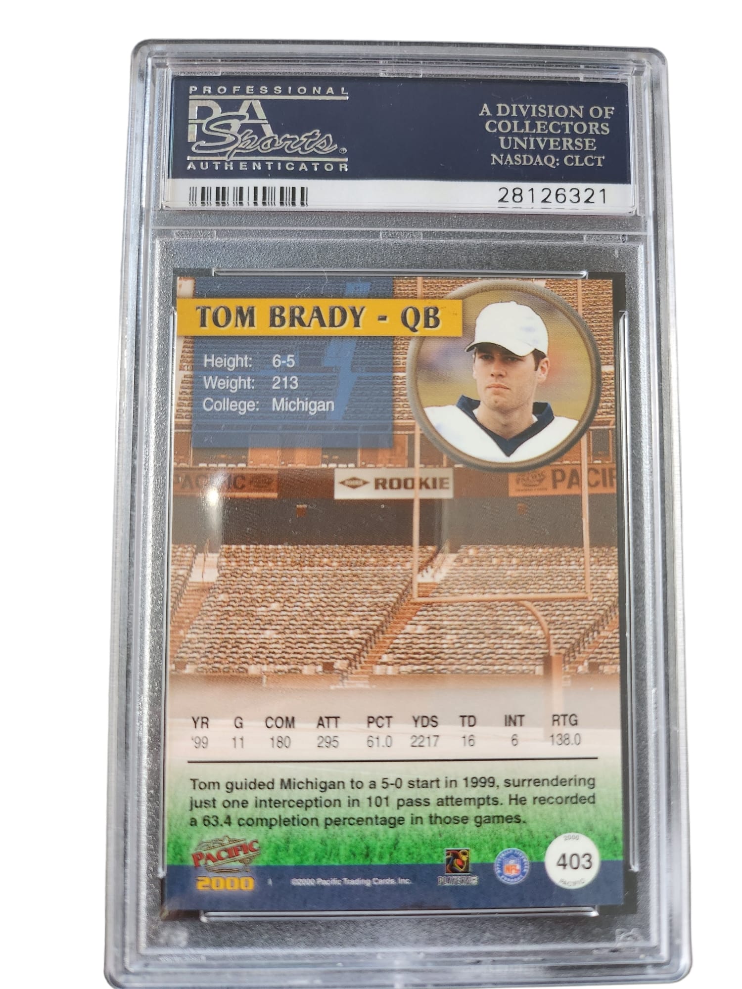 TOM BRADY 2000 PACIFIC ROOKIE NO. 403 – UBECARD.COM