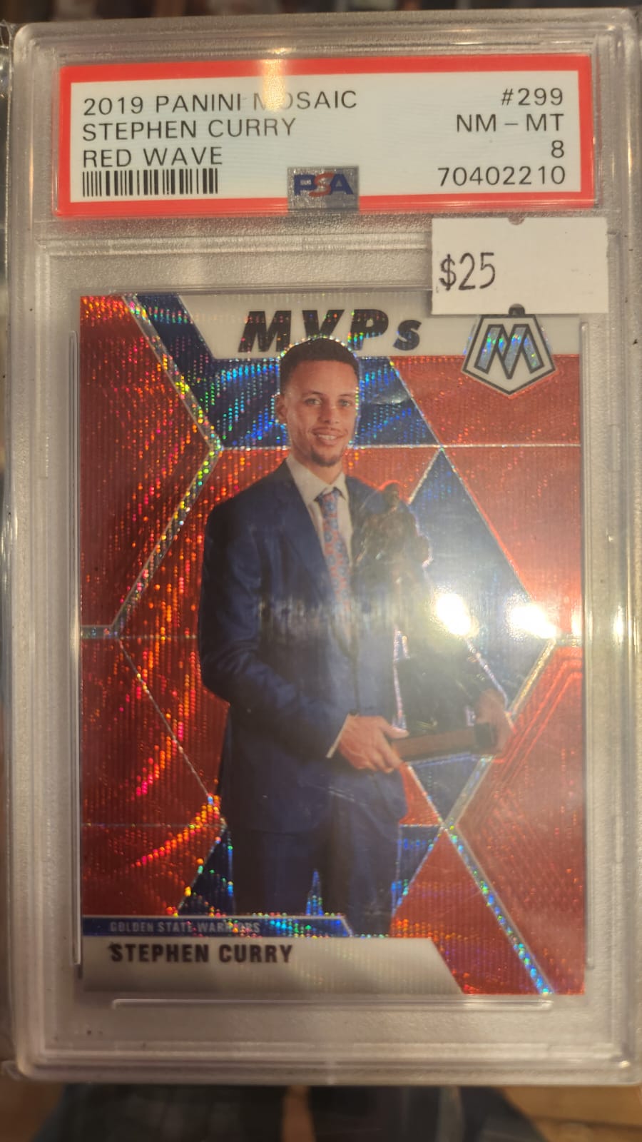 2019 PANINI MOSAIC STEPHEN CURRY RED WAVE #299 PSA 8