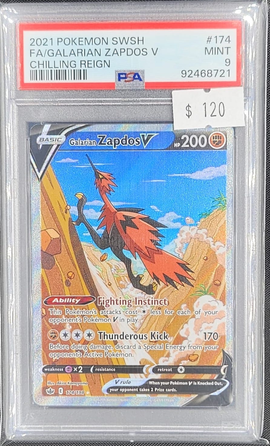 PSA 9 2021 POKEMON SWSH FA/GALARIAN ZAPDOS V CHILLING REIGN #174