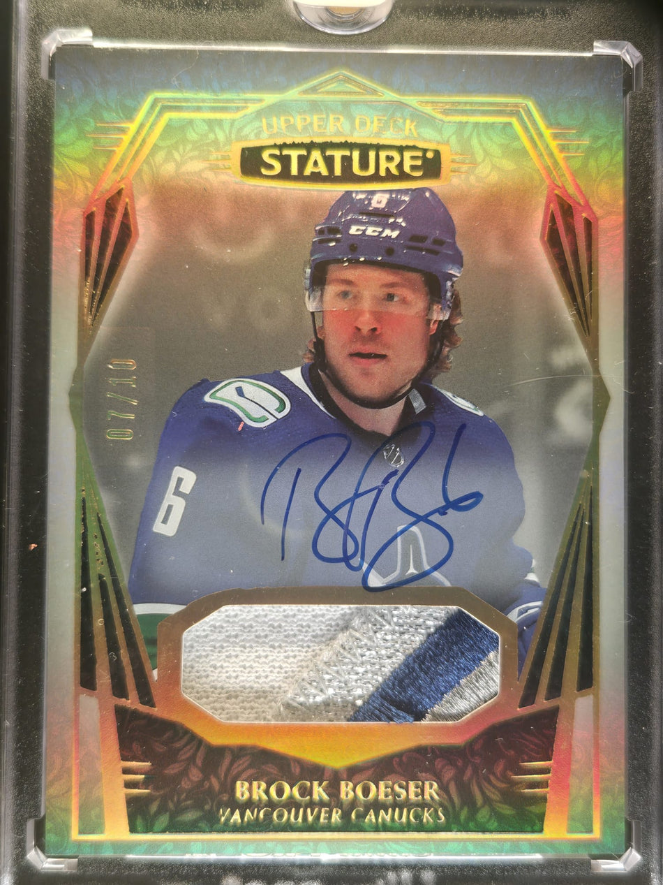 2022-23 UD Stature Brock Boeser /10 Patch Autograph No. 90