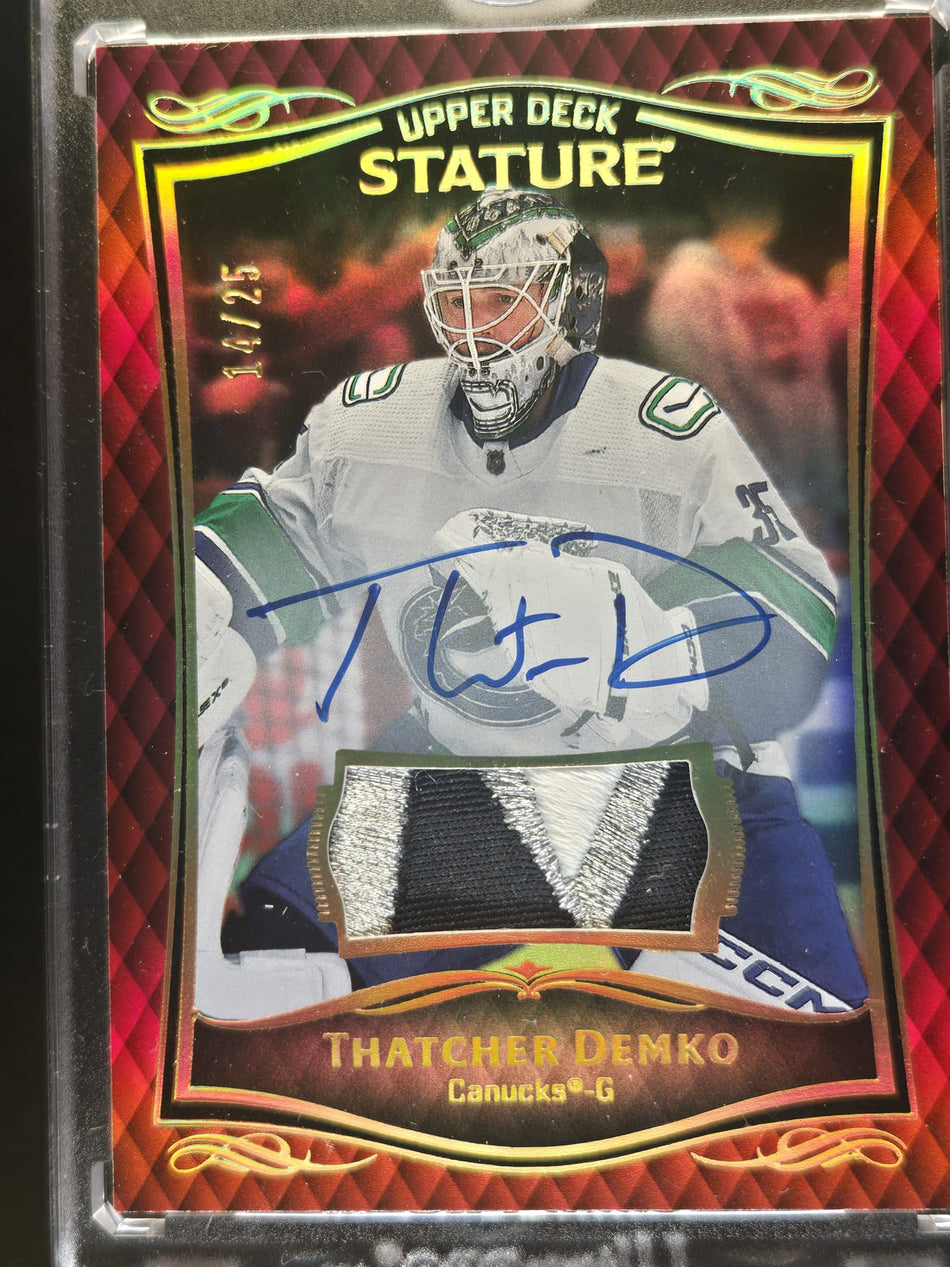 2023-24 UD Stature RED Thatcher Demko /25 Patch Autograph No. 6