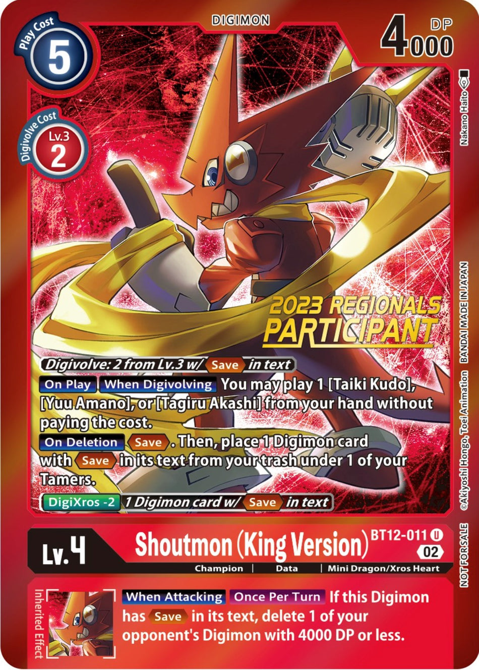 Shoutmon (King Version) [BT12-011] (2023 Regionals Participant) [Across Time Promos]