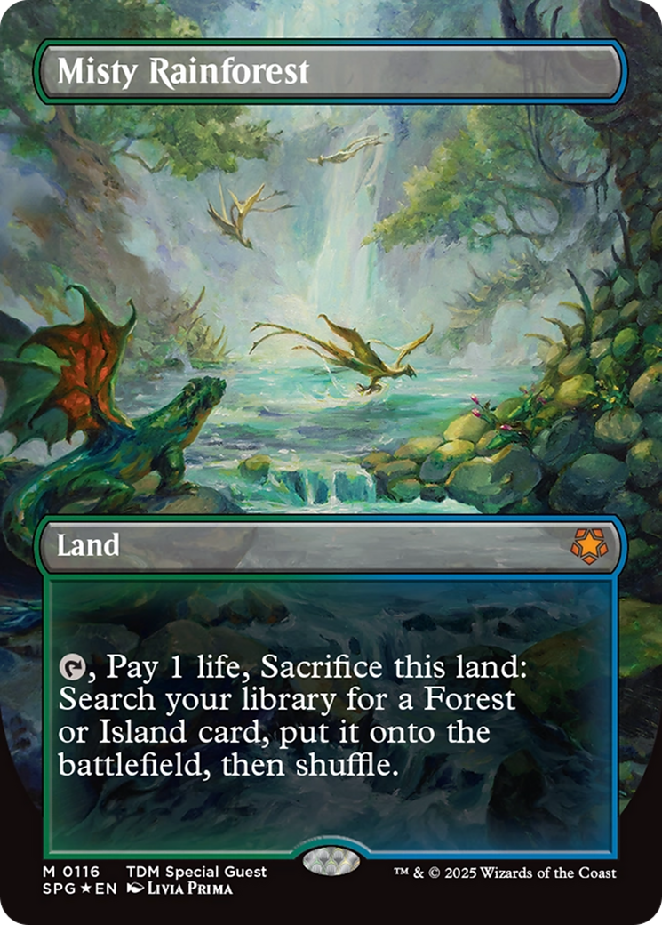 mtg card destroy all forests Misty Rainforest (Borderless) (Dragonscale Foil) [Tarkir: Dragonstorm – UBECARD.COM
