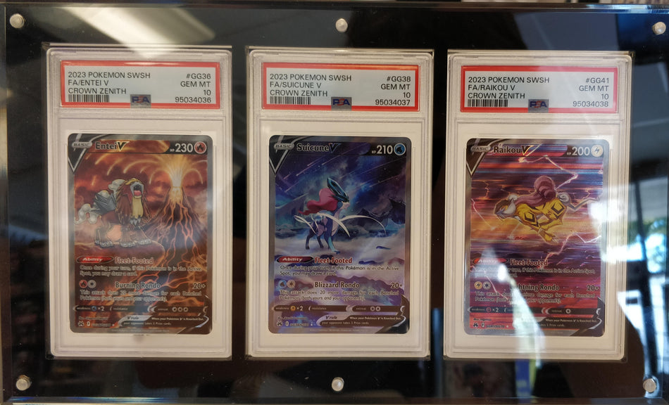 Pokemon Crown Zenith Legendary Dogs PSA 10 Sequential Collection + Display