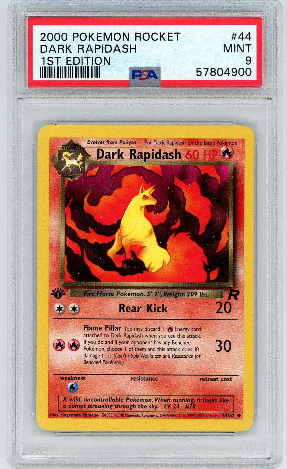 2000 POKEMON ROCKET DARK RAPIDASH 1ST EDITION #44 PSA 9