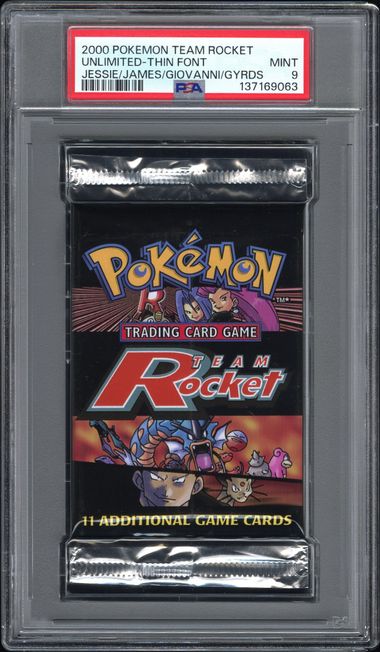 2000 POKEMON TEAM ROCKET PACK UNLIMITED-THIN FONT JESSIE/JAMES/GIOVANNI/GYRDS PSA 9