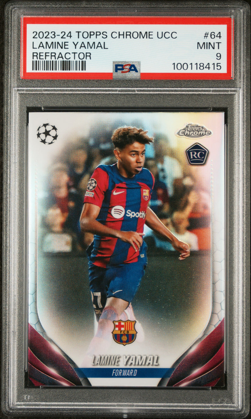 2023-24 TOPPS CHROME UEFA CLUB COMPETITIONS #64 LAMINE YAMAL REFRACTOR PSA 9