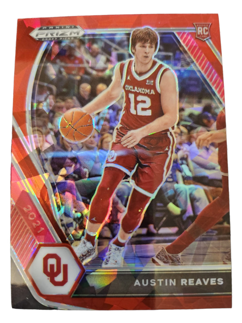 AUSTIN REAVES 2021 PRIZM DRAFT PICKS RED CRACKED ICE NO. 49 ROOKIE LAKERS